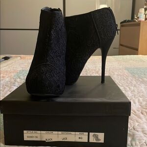 Wild Diva Black Lace Stiletto Heeled Boots. Worn twice